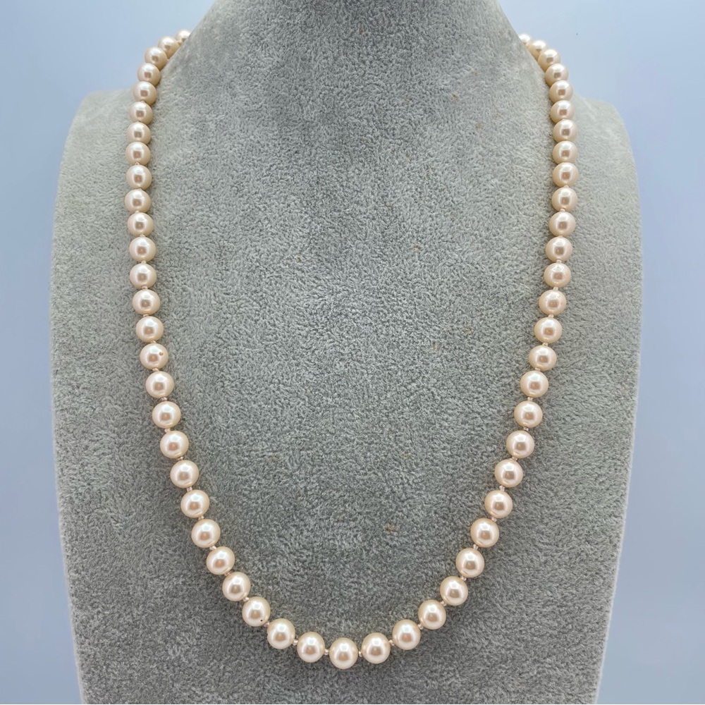 Hand-Knotted Cream Faux Pearl Necklace 23” Gold Tone Clasp